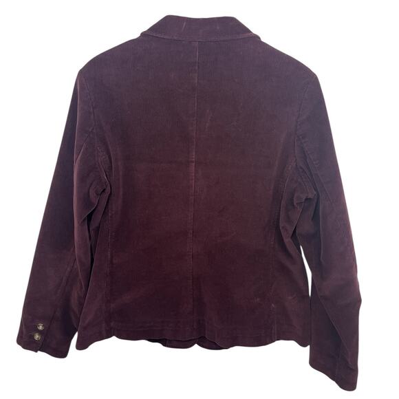 LLBean Women's 14 Reg Burgundy Corduroy Pocket Notch Collar Blazer Jacket Preppy - Picture 3 of 9